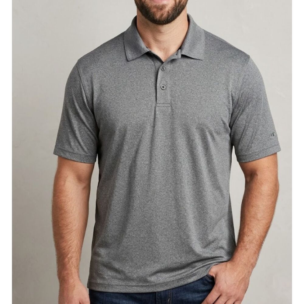 Champion Heather Gray Performance Polo Shirt Short Sleeve Men's Size L